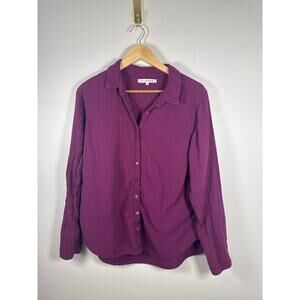 Xirena Beau Cotton Gauze Button-Up Shirt - Purple, Size L